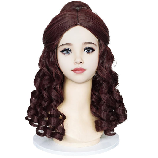 Brown Princess Wig for Kids Girls Toddlers, Long Curly Belle Wig for Halloween Costume Cosplay