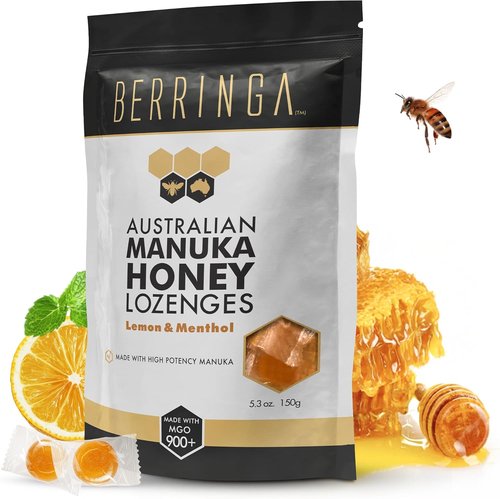 Berringa Manuka Honey Lozenges - Lemon & Menthol Flavor, MGO 900+, 5.3 oz | 30 Count