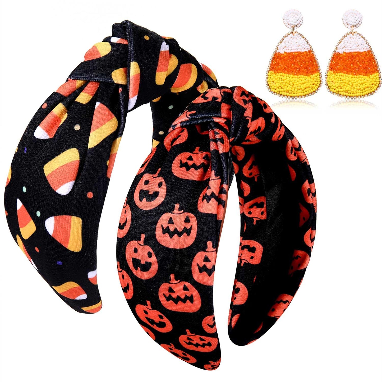 PHALIN Halloween Headband for Women Halloween Accessories Printed Pumpkin Candy Corn Ghost Knotted Headband Halloween Outfits Accessory Holiday Party Gifts