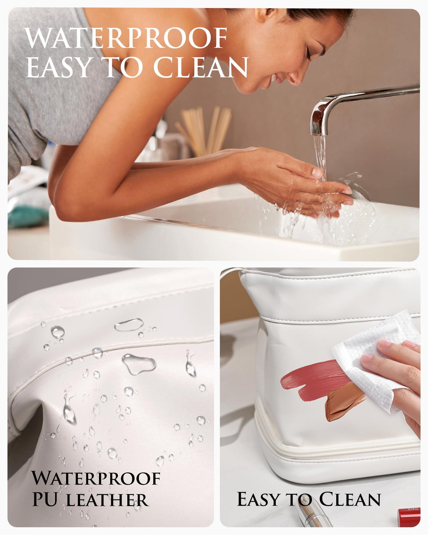 Vogewood Gifts for Women, Initial Large Makeup Bag, Travel Essentials, Personalized Double Layer Cosmetic Bag with Makeup Brush Organizer, PU Leather Travel Toiletry Bag, Gifts for Friends Female Mom