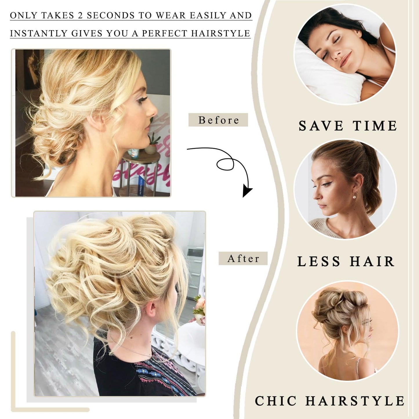 WZNBBOY Messy Bun Hair Piece Claw Clip Synthetic Chignon Tousled Updo with Tendrils Hair Extensions Hair Bun Curly Wavy Faux Hair Bun Hair Scrunchies Hair Accessories for Women（Light Blonde）