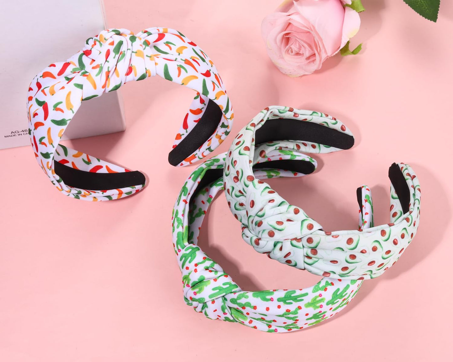 JERTOCLE Cinco De Mayo Headband for Women Printed Sombrero Chili Pepper Cactus Knotted Headband Mexican Fiesta Holiday Accessories(5.5 inches)