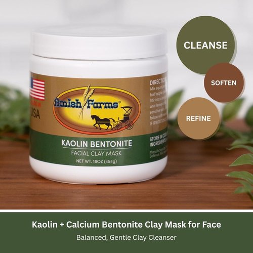 Amish Farms Clay Face Mask - Kaolin Bentonite Mud for Oily Skin | Deep Pore Cleansing Treatment, 16 oz