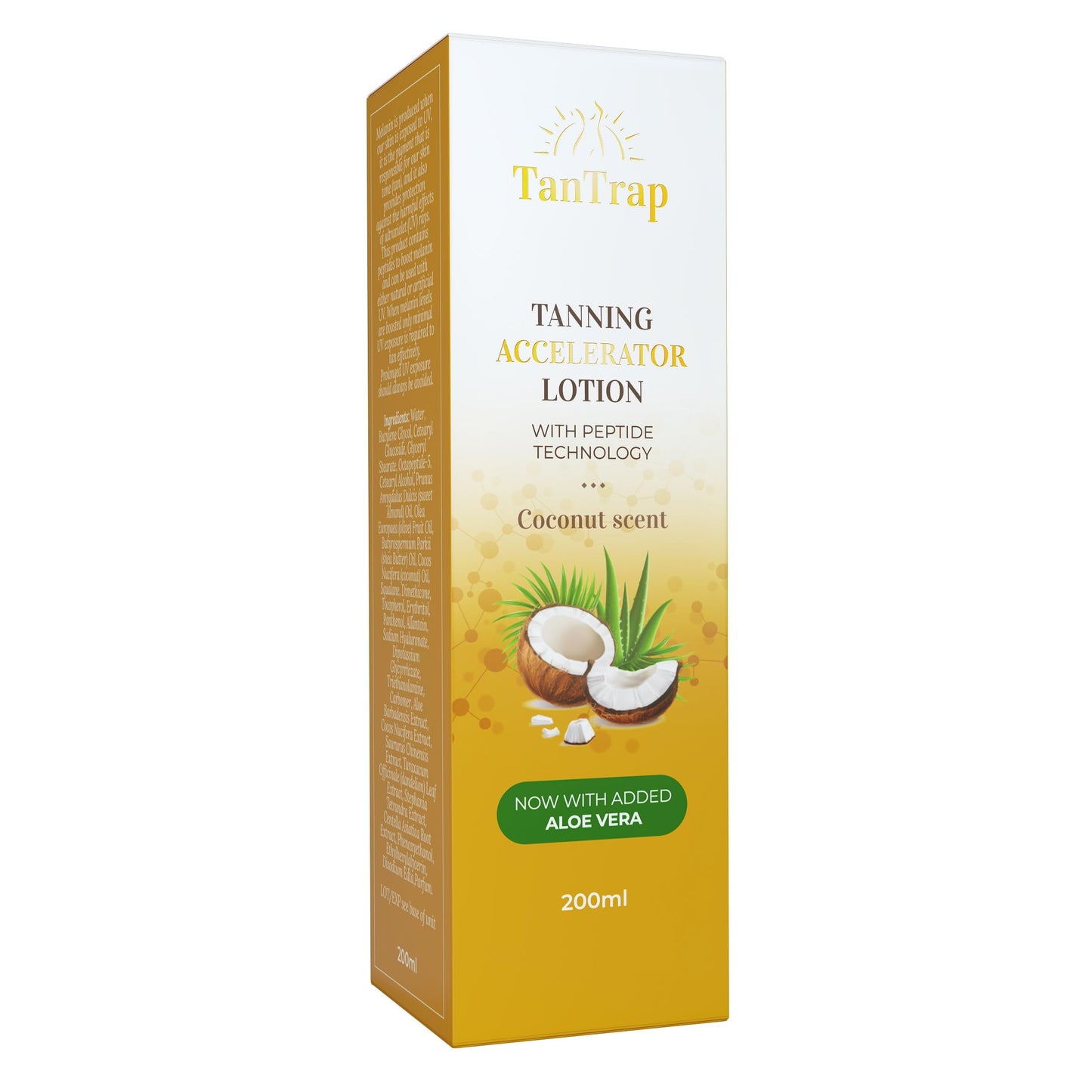 Peptide Tanning Accelerator Lotion (200 Ml) - Melanin Activating Peptides, Enriched With Aloe Vera, Lauric Acid And Vitamin E - Effective In Sunbeds & Outdoor Sun. SPF0 - Tantrap Tan Enhancer.