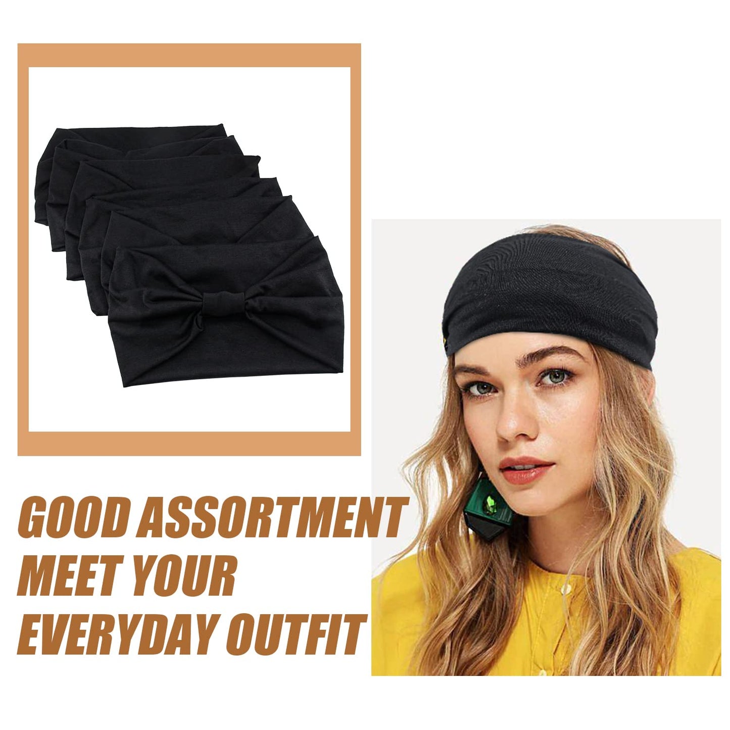 Yeshan Women's Wide Boho Knotted Non-Slip Turban Headwraps - Stretchy Bandeau Hair Bands for Sports, Yoga, Workouts, Pack of 8