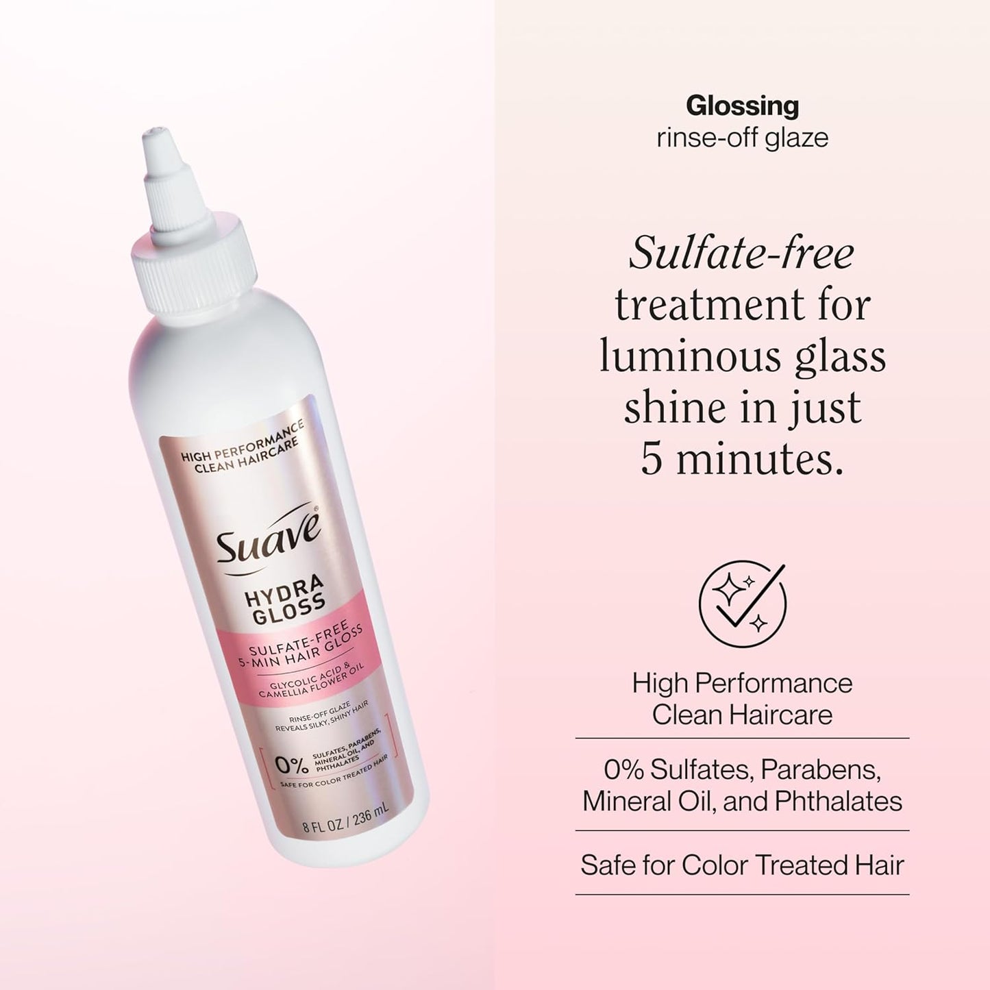 Suave Hydra Glossing Treatment - Luminous Glass Shine in 5 Minutes | Sulfate-Free, 8 oz