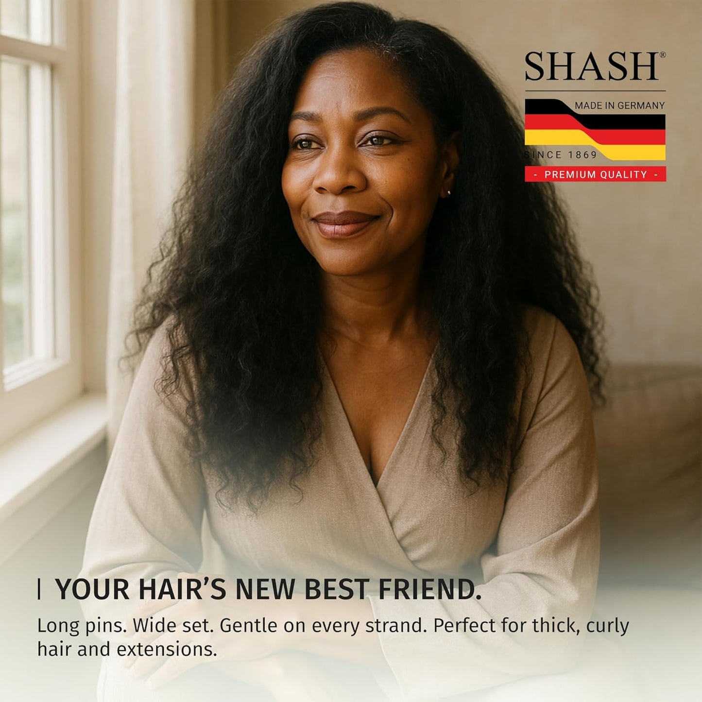 SHASH Large Paddle Hair Brush - Detangler for Thick & Curly Hair | Long Pins & Rubber Cushion