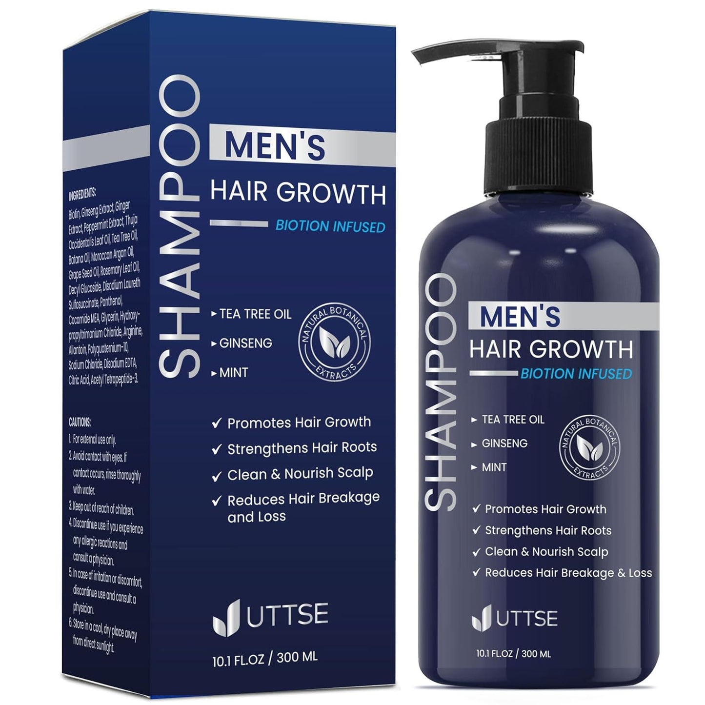 Uttse Biotion Hair Growth Shampoo - Natural Thickening Formula with Tea Tree Oil & Ginseng | 10.1 fl. oz, Dark Blue