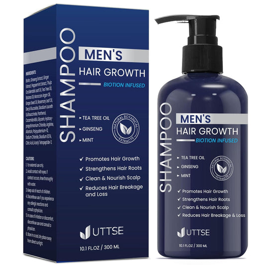 Uttse Biotion Hair Growth Shampoo - Natural Thickening Formula with Tea Tree Oil & Ginseng | 10.1 fl. oz, Dark Blue