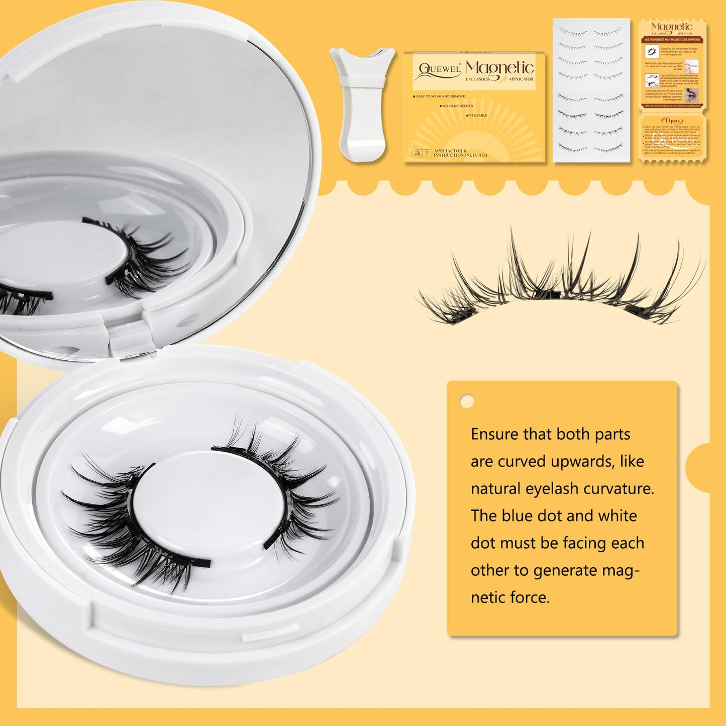 QUEWEL Magnetic Eyelashes Natural Look, 1 Pair Reusable Magnetic Eyelashes with Applicator, No Glue Needed Magnetic Eyelashes Magnetic Lashes Kit, Easy to Wear and Remove(Magnetic Eyelashes-C01)