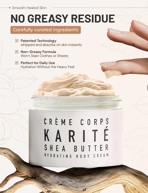 Karité Crème Corps Shea Butter Body Cream - Hydrating Moisturizer for Dry Skin | Dermatologist-Approved & Cruelty-Free