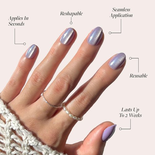 Glamnetic Press On Nails - Mermaid's Tail | Short Oval Purple Cat Eye Fake Nails with a Velvet Finish, Salon Quality Summer Nails | 15 Sizes - 30 Nail Kit with Glue