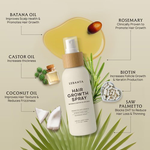 Lebanta Hair Growth Oil Spray - 100% Pure Ingredients for Thicker, Stronger Hair - 4.1 Fl Oz