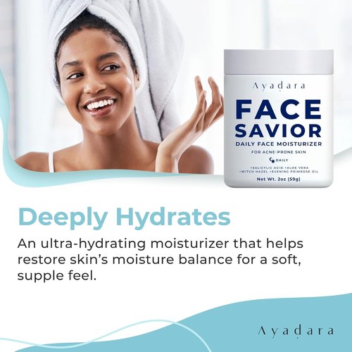 Ayadara Acne Facial Moisturizer - Advanced Oil Control Cream for Oily Skin | 2 Fl Oz Hydrating Formula