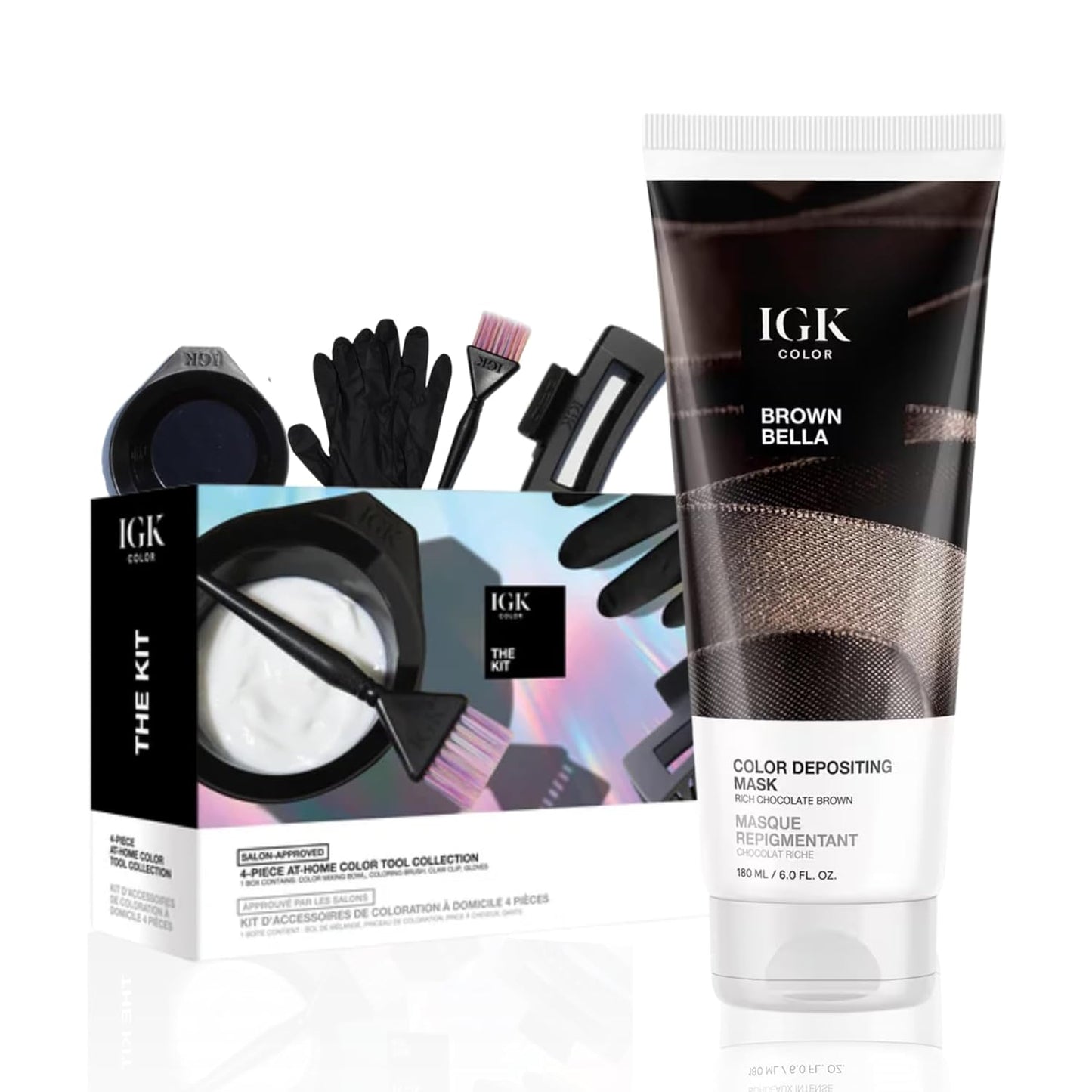 IGK Hair Gloss Toner & Depositing Mask Set - Brown Bella Chocolate Brown | Semi-Permanent Shine & Tone