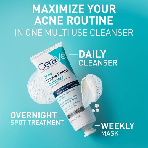 CeraVe Acne Face Wash - Multi-Use Salicylic Acid & Kaolin Clay Treatment | 4oz, Fragrance-Free, Non-Comedogenic