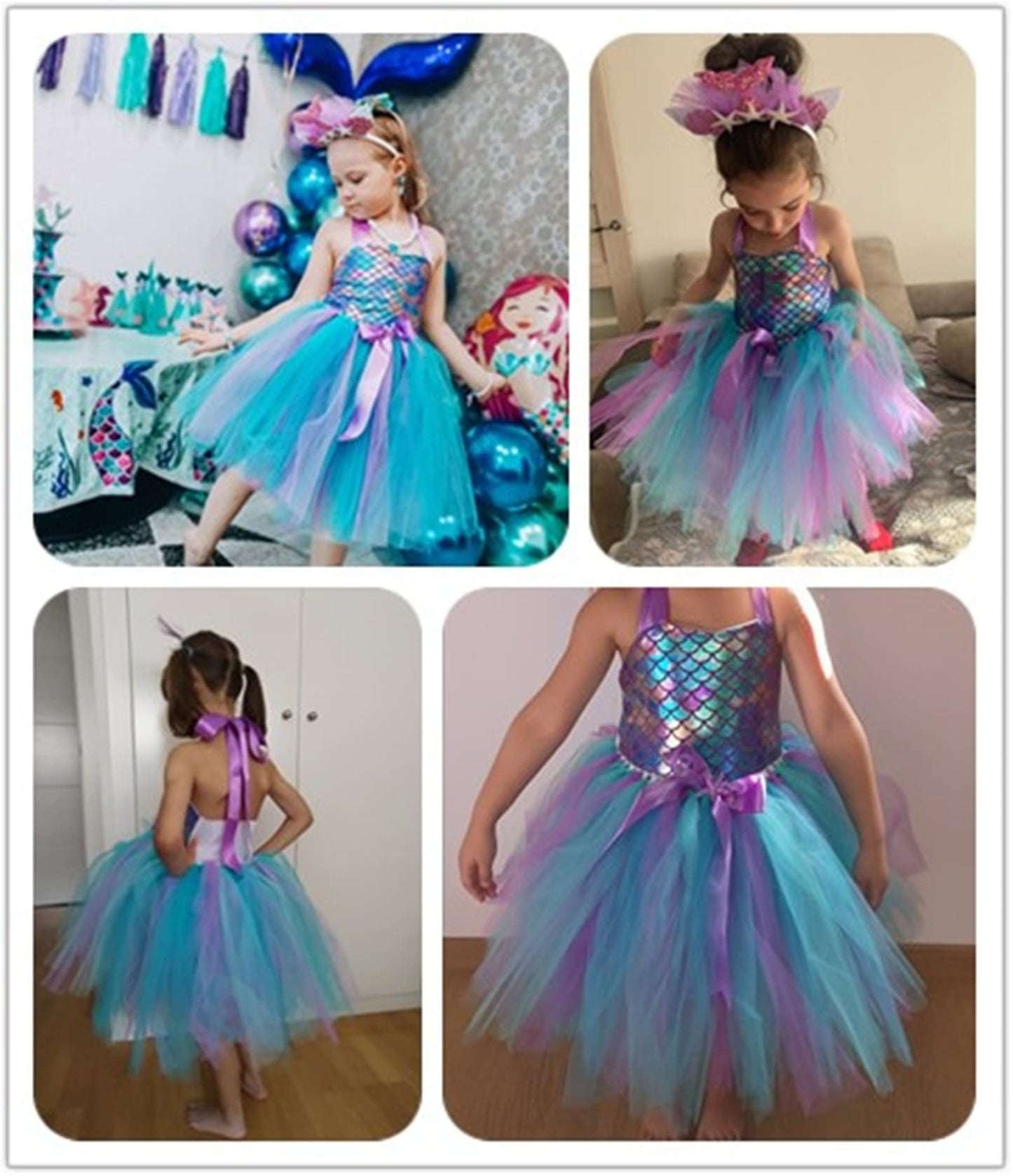 O'COCOLOUR Girls Mermaid Birthday Outfits Halloween Dress Up Costume Easter Summer Vacation Party (5-6 Years, Purple)