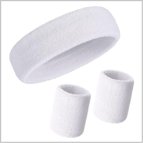 Bememo Sweatbands Set - 6 Pieces Including 2 Sports Headbands & 4 Colorful Wristbands for Men & Women | Ideal for Running, Gym, Basketball, Tennis