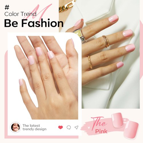 Modelones Pink Press-On Nails - Reusable Short Square Fake Nails with Glue & Mini File | 32 Pcs, 16 Sizes