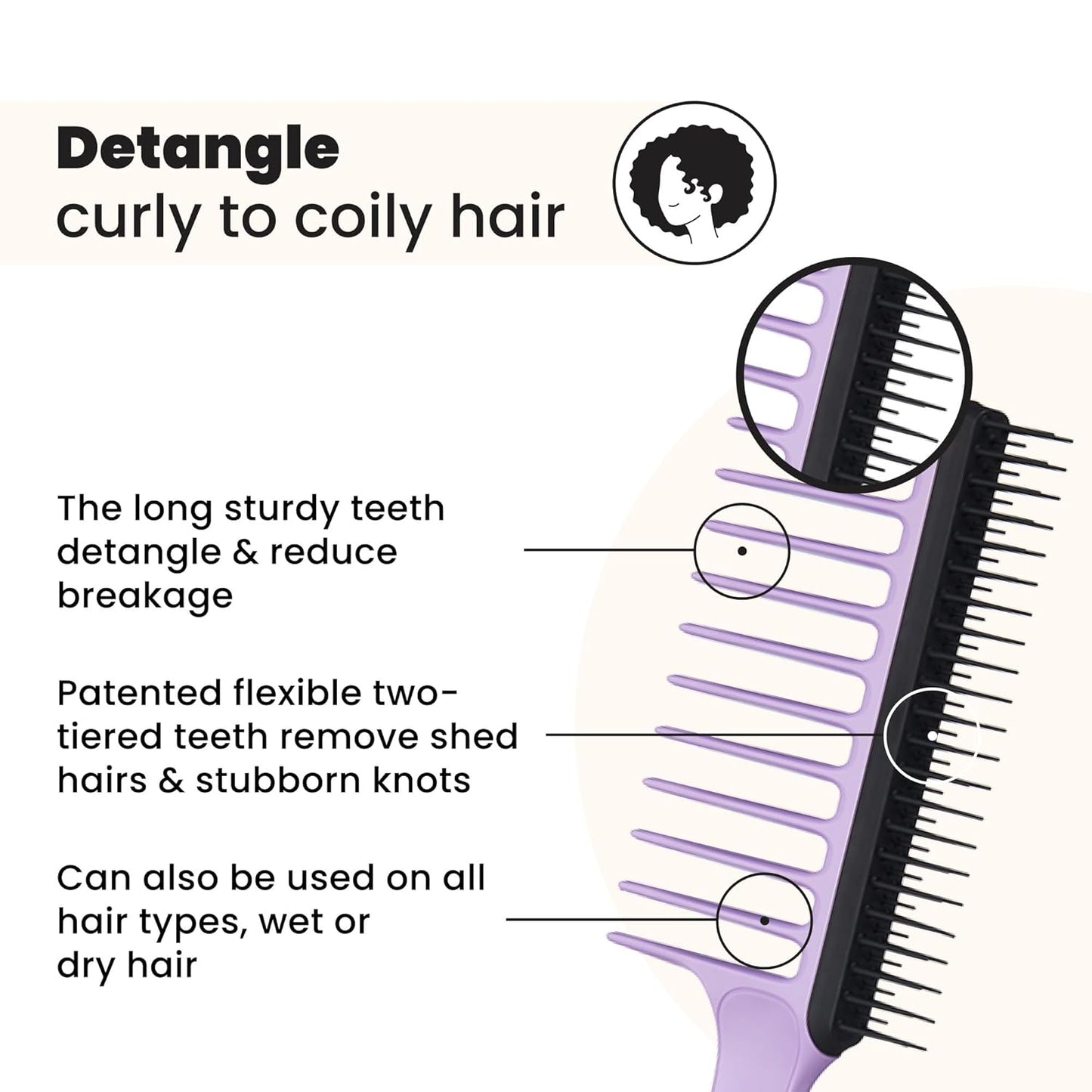 Tangle Teezer The Wide Tooth Comb for Curly Hair, Double-Sided Detangling Comb for All Hair Types, Wet and Dry Detangling, Lilac