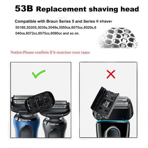 Braun Series 5 & 6 Replacement Head - 53B Blades for Electric Shavers | Compatible with Models 6072cc, 6090cc, 6020s, 5018s, 5049cs, 5035s, 5020s