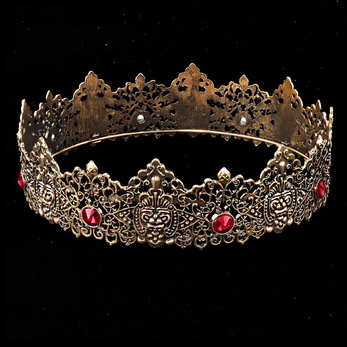 King Men Tiara Crown Imperial Medieval Headband Crystal Pageant Costumes For Birthday Party Prom Halloween Hair Accessories (Dark Gold With Red Stone)