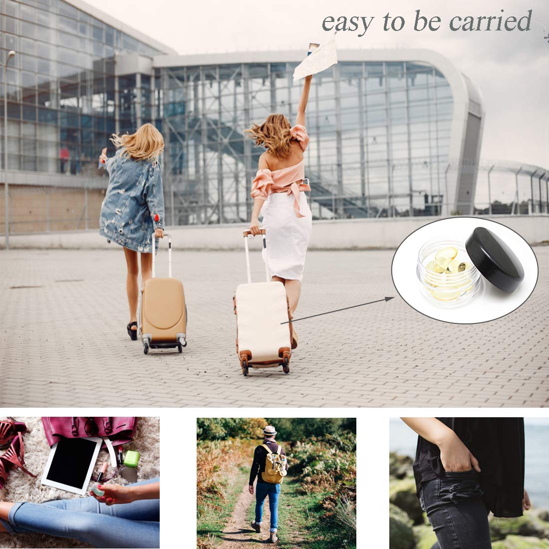 ZEJIA 5 Gram Sample Containers with Lids, 50PCS Mini Makeup Containers, Empty Plastic Travel Cosmetic Containers with Labels