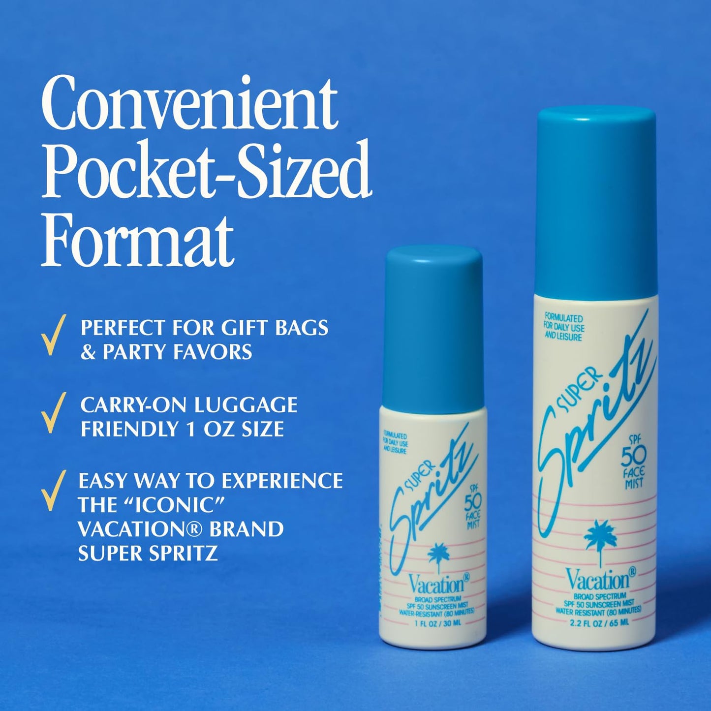 Vacation Mini Super Spritz SPF 50 - Water-Resistant Daily Face Sunscreen Spray | Travel Size 1 Fl. Oz. (Pack of 6)