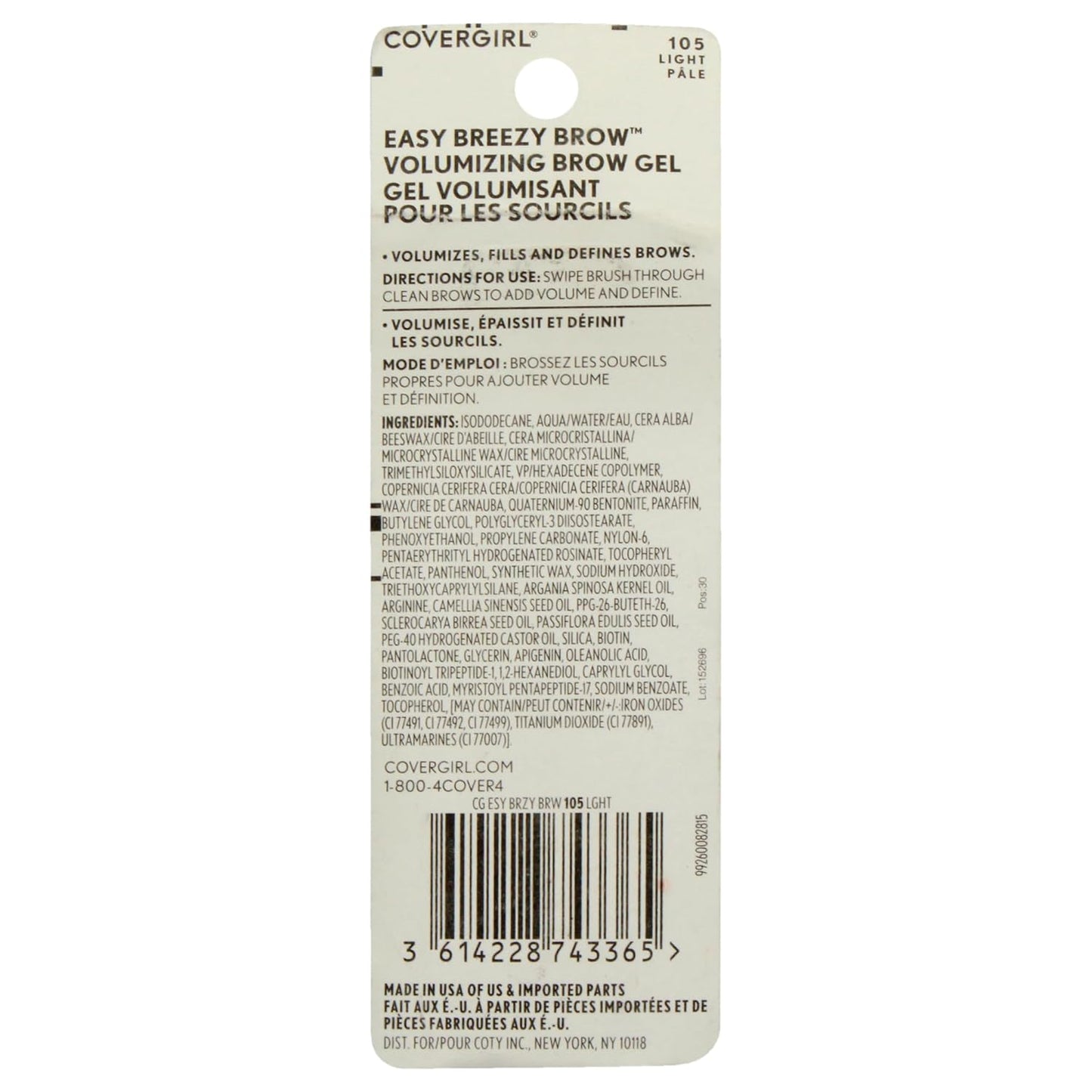 COVERGIRL - Easy Breezy Brow Volumizing Gel, Holds Brows for 24 Hours, Infused with Argan Oil & Biotin, 100% Cruelty-Free