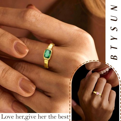 **Regine Switzerland Gold Rings for Women - Non-Tarnish Birthstone Adjustable Stackable Ring | Perfect Gift for Mother's Day, Graduation, and Anniversaries**