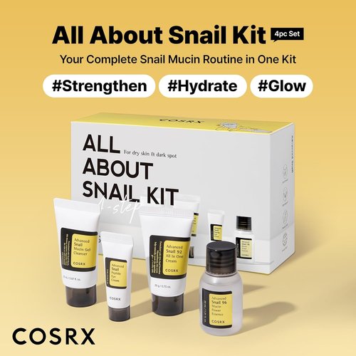 COSRX Snail Mucin Skin Care Set - Mini Travel Essentials Gift Set with Face Wash, Serum, Moisturizer & Eye Cream