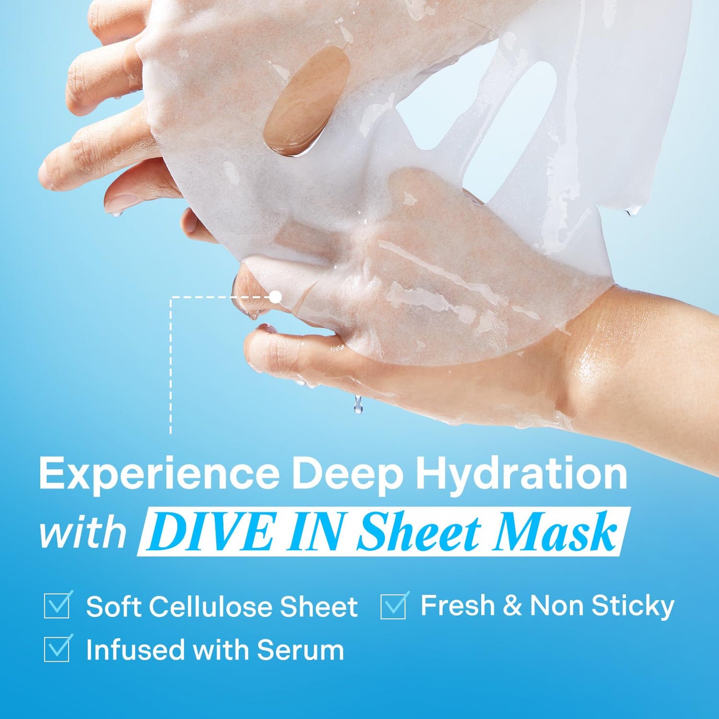 Torriden DIVE IN Hyaluronic Acid Facial Mask - Deep Hydration Korean Sheet Mask (10 Sheets) | Panthenol & Allantoin