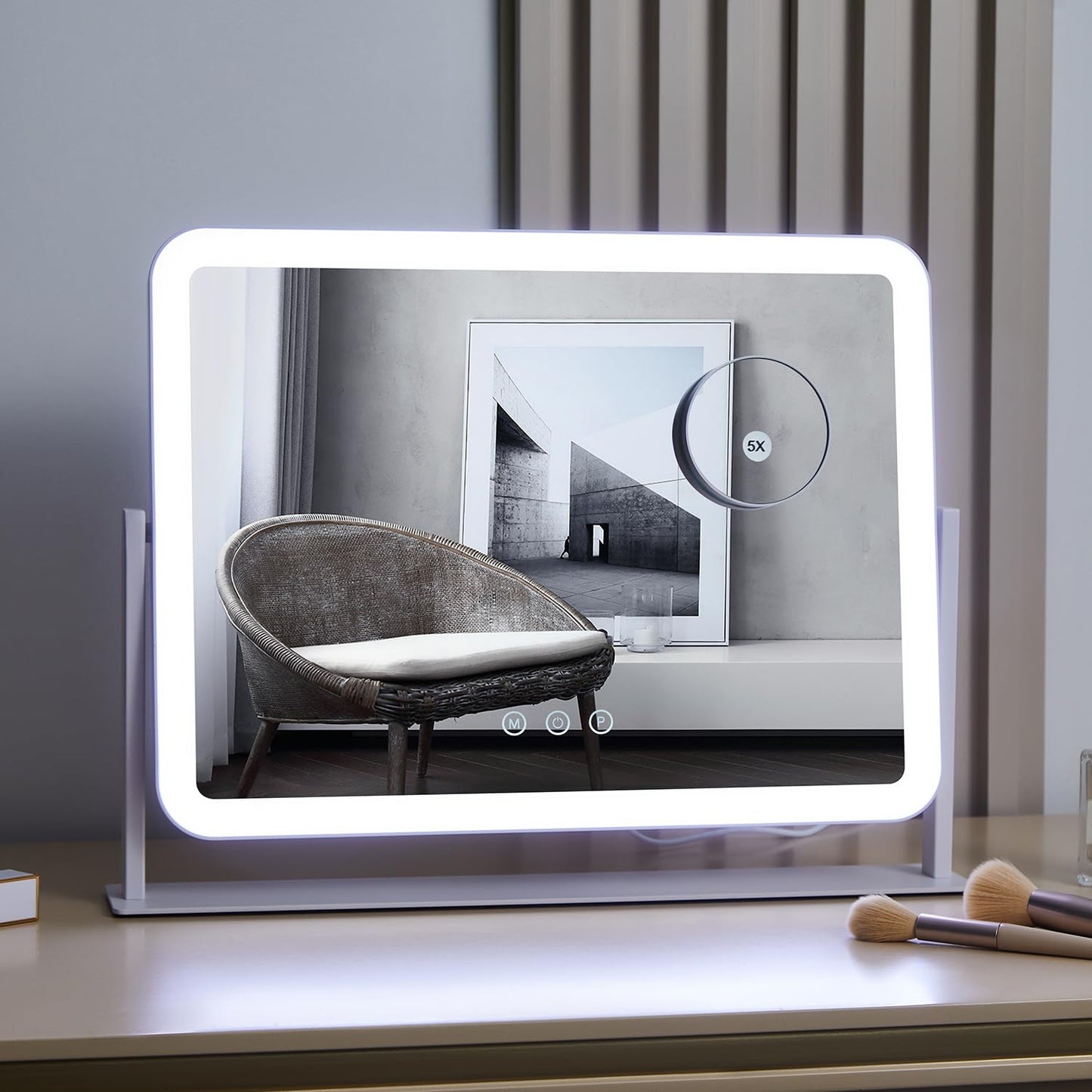 HIEEY Vanity Mirror with Lights, Lighted Makeup Mirror, Three Color Lighting Modes, and 5X Magnification Mirror, Smart Touch Control, 360°Rotation (17.4" x 13.5" White,Gift Box)