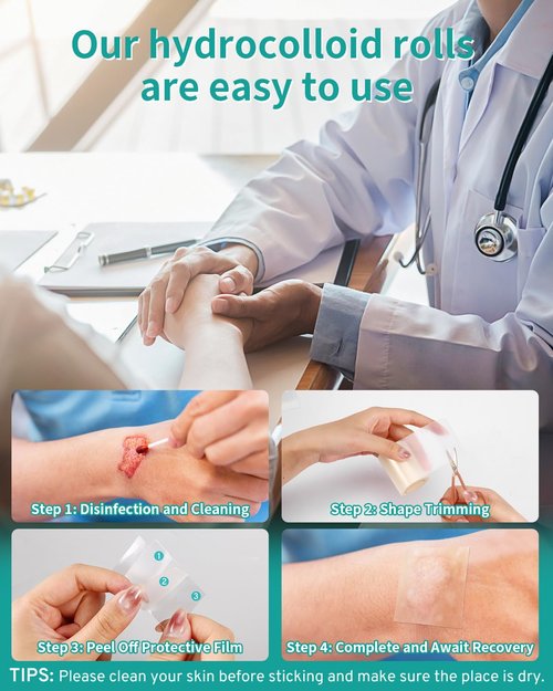 Upadated Hydrocolloid Bandages,12FT Hydrocolloid Roll for Wound Care,Medical-Grade Hydrocolloid Patch Bandages with Self-Adhesive, Flexible & Waterproof DIY Size & Shape (2in*12ft)
