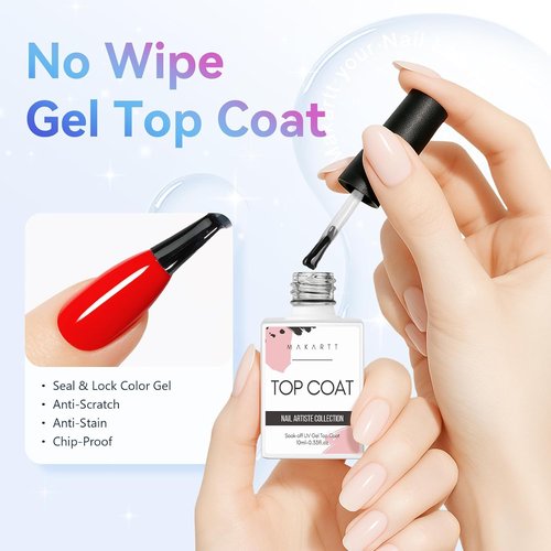 Makartt Gel Top Coat - No Wipe High Gloss Nail Polish | Long-Lasting 10ML Clear Soak Off for Salon Quality Home Use
