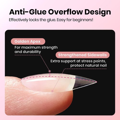 Beetles Gel Almond Nail Tips Short, Curve-EX 640pcs 16 Sizes, Etch-X Half Matte Full Cover Soft Acrylic False Press on Nail Tips Easy DIY Nail Extension Art Salon for Curved & Natural Nail Beds