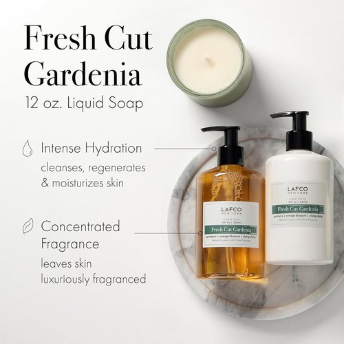 LAFCO New York Liquid Soap - Fresh Cut Gardenia - 12 oz - Moisturizes & Protects All Skin Types - Hypoallergenic & Cruelty-Free