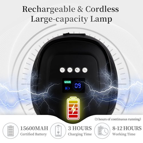 BOMOQING 126W Rechargeable UV LED Nail Lamp, Portable Cordless Nail Dryer with Auto Sensor and 4 Timer Settings, Professional Curing Lamp for Gel Polish and Salon (Black)