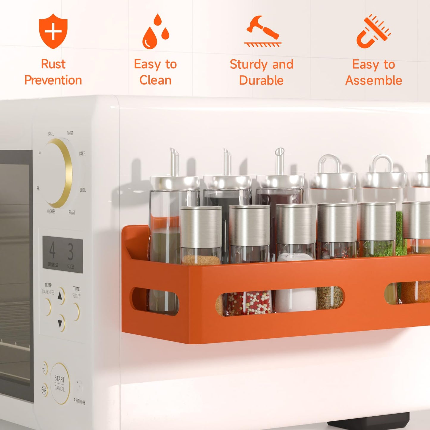 4 Pack Strong Magnetic Spice Rack for Refrigerator, Multipurpose Magnetic Shelf for Fridge with 4 Hooks for kitchen and Bathroom Organization, Black