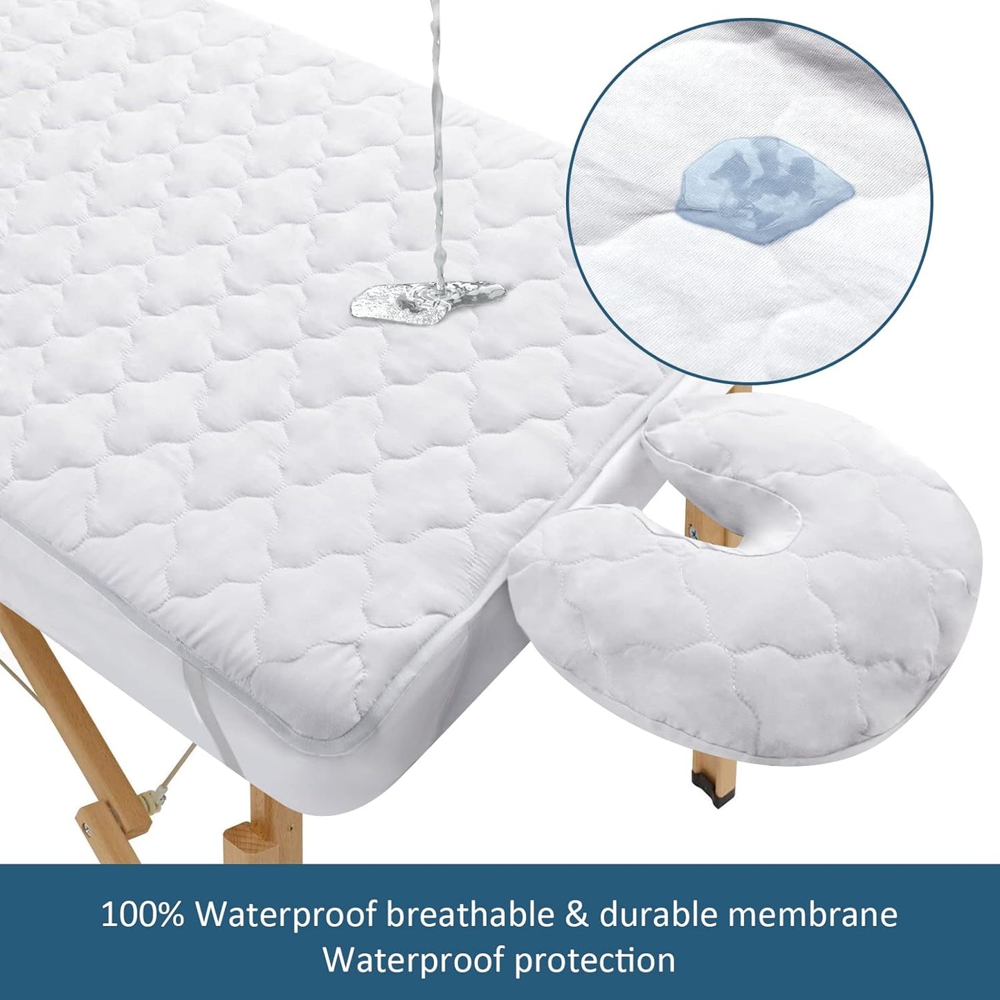 Skiennix 2-Piece Waterproof Massage Table Sheet Set - Extra Soft Fitted Sheet & Face Rest Cover | White