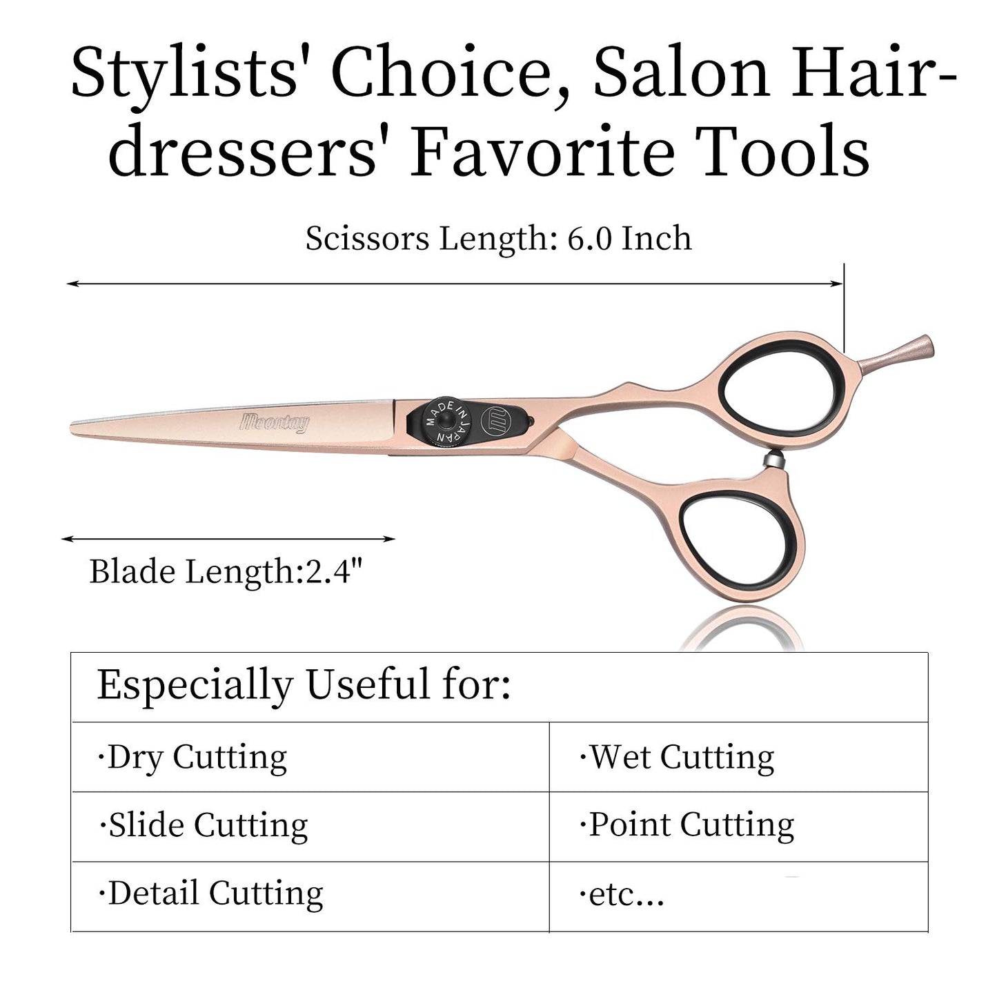 Moontay 6.0" Hair Cutting Scissor Thinning Shear Set, Professional Barber Hairstylist Hairdressing Thinning/Texturizing Shears/Scissors, Japanese 440C Steel Salon Hair Scissors (Gold)