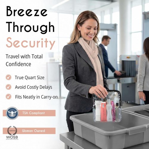 BORSALI TSA Approved Clear Toiletry Bag - Quart Size for 3-1-1 Liquids | Travel Cosmetic Organizer