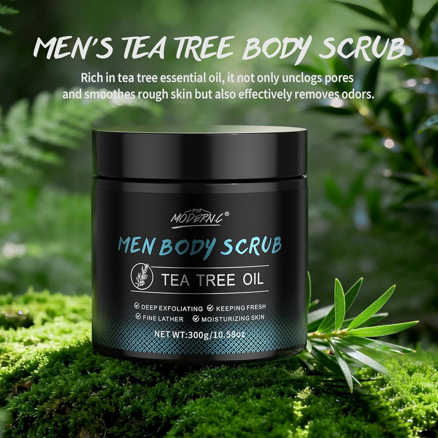 Skiennix Men's Body Scrub - Exfoliating Tea Tree Oil Formula for Smooth Skin | 10% AHA, 2% BHA