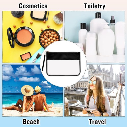 Izuzta Clear PVC Flat Pouch - Waterproof Travel Makeup Bag With Wristlet | Portable Toiletry Cosmetic Pouch (Black)