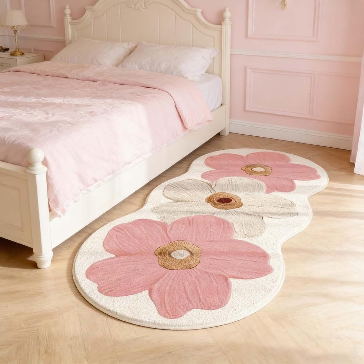 Skiennix Spring Floral Pattern Bedroom Rug - Soft Non-Slip Washable Floor Mat | 47.2" x 15.7" Pink Decor