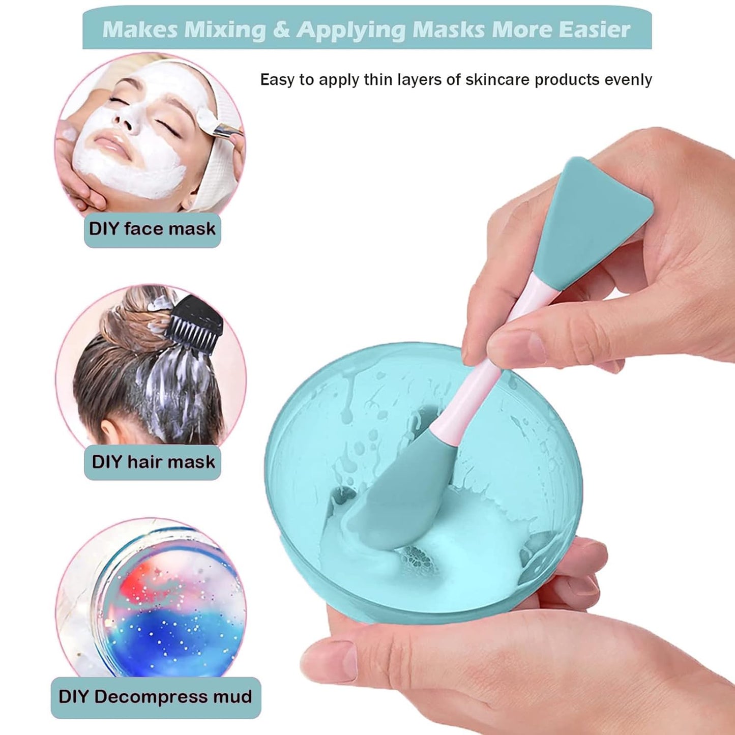 Skiennix Silicone Face Mask Applicator Brush - Double-End Handheld Tool for Cream & Clay Masks
