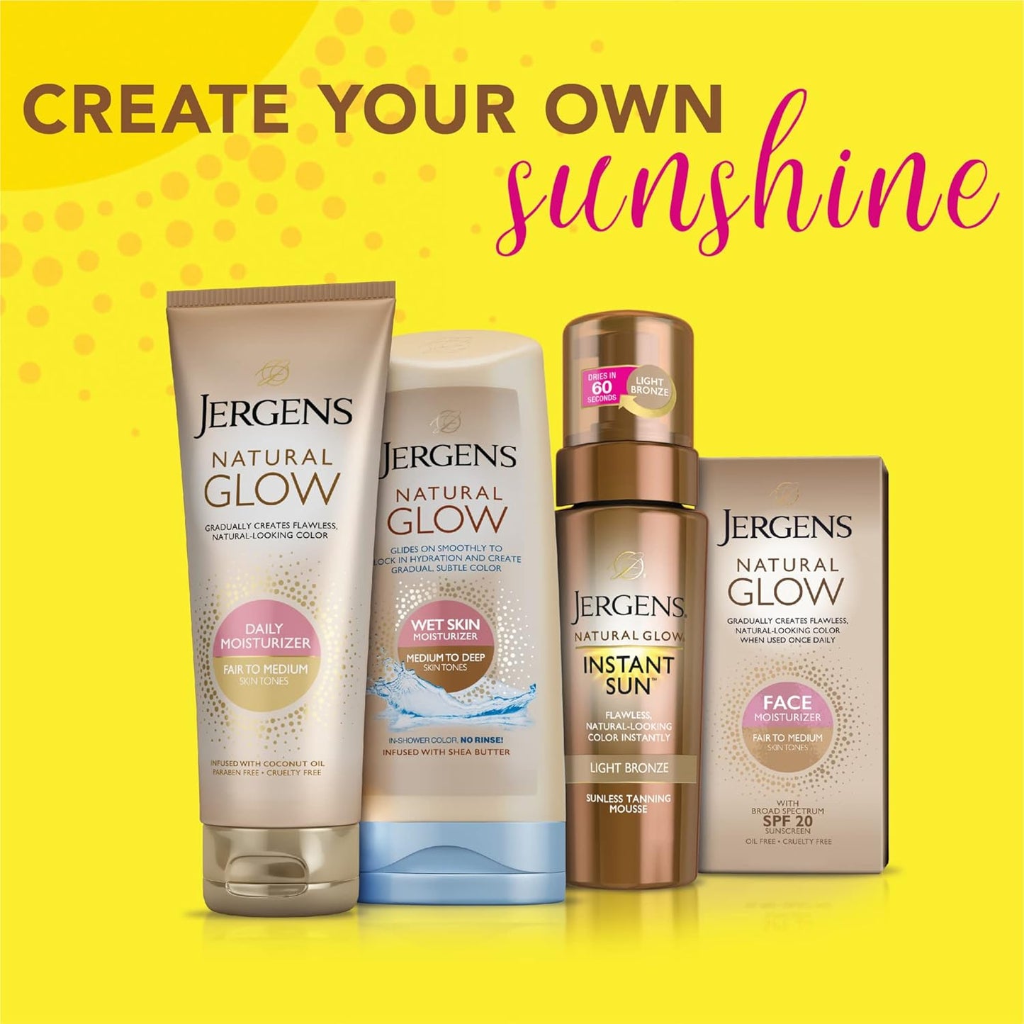 Jergens Natural Glow Tanning Moisturizer - Instant Sunless Bronzer for Deep Bronze Glow, 6 Oz