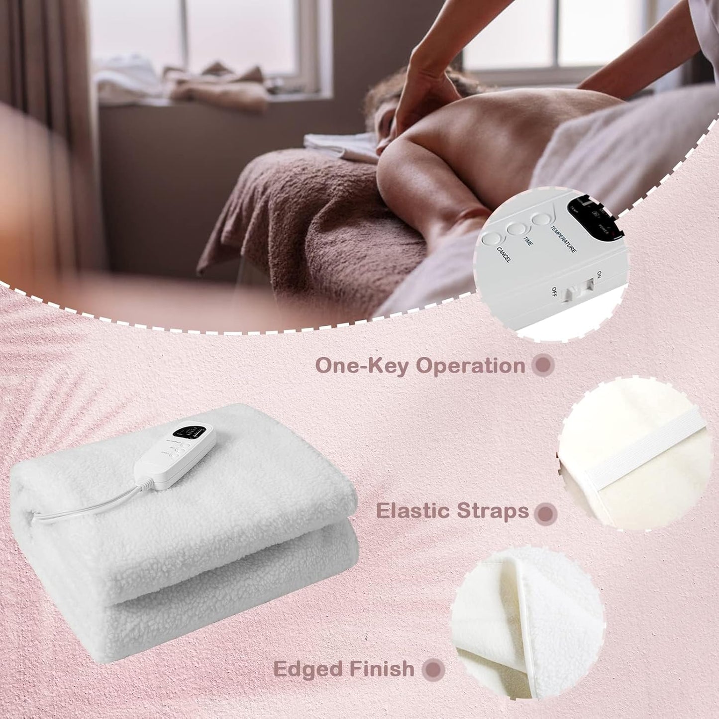 WELLHUT Massage Table Warmer - Deluxe Fleece Heating Pad with 5 Heat Levels & 8 Timer Settings | UL Certified, 12 Ft Cord