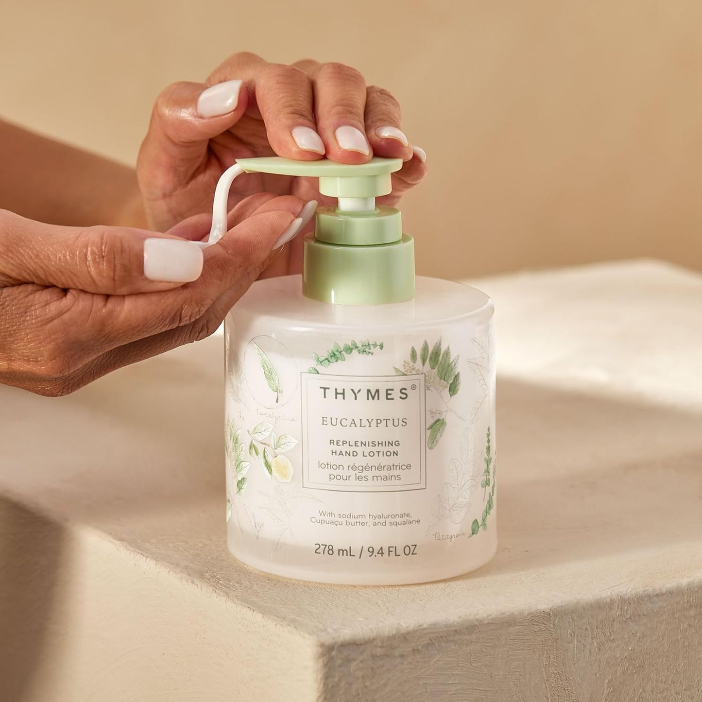 Thymes Replenishing Hand Lotion - Daily Moisturizer for Dry Skin with Sodium Hyaluronate & Squalane | Eucalyptus, 9.4 fl oz