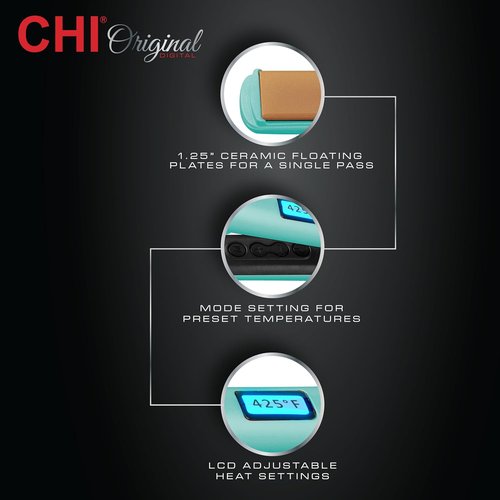 CHI Original Flat Iron Hair Straightener - Ceramic Floating Plates for Smooth Styling - 1.25" Mint Mojito
